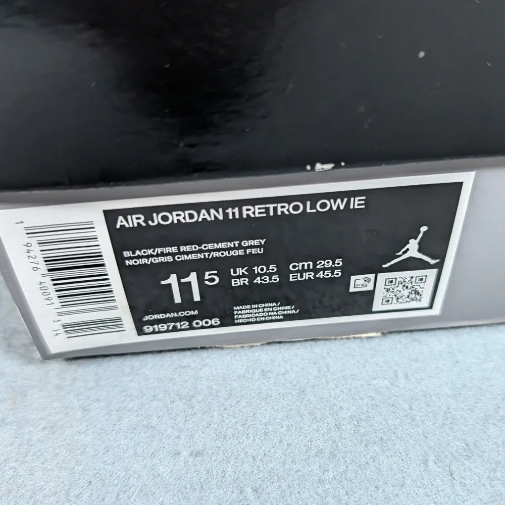 Jordan Air Jordan 11 Retro Low IE Mens 11.5 Black Cement Grey Fire Red